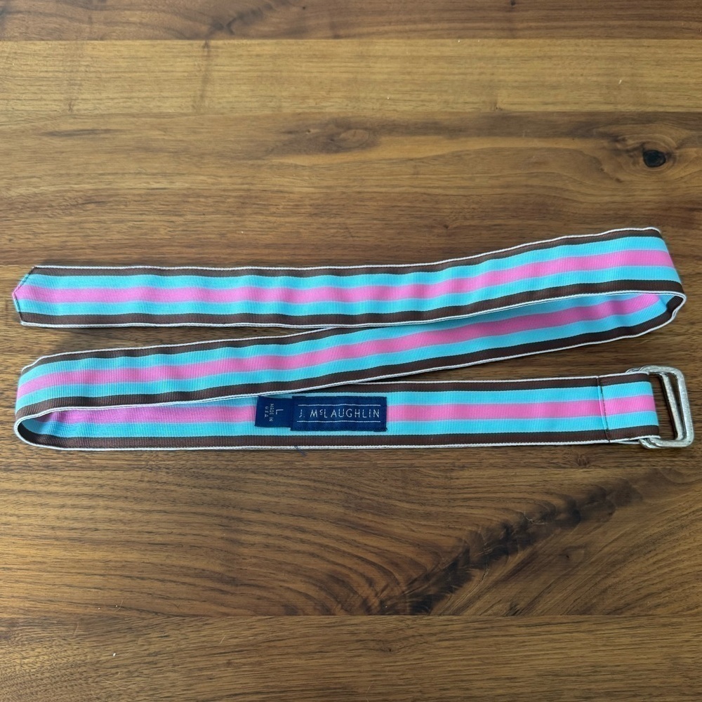 J. MCLAUGHLIN Blue PINK brown Stripe Fabric Belt L preppy 43”